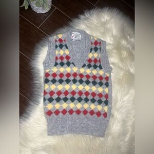Shetlander Crazy Horse vintage Wool grey/multicolored sleeveless vest sz XS